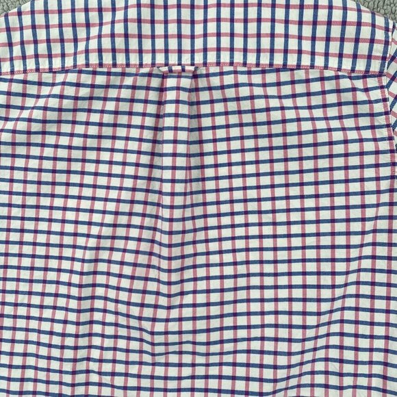 Chaps Shirt Men's Large Dark Pink Blue Plaid Long Sleeve Stretch Oxford Office - Picture 9 of 11